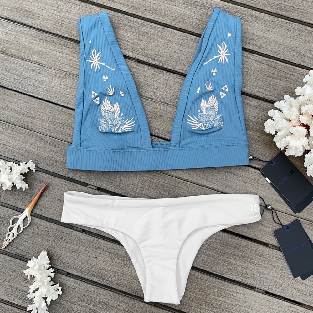 🌴🔆HURLEY- RIB EMBROIDERY SURF HIPSTER BIKINI - Picture 6 of 11